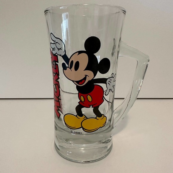 DISNEY Mickey Mouse VINTAGE Glass Mug Stein w/ Handle Excellent Graphics - Picture 12 of 12